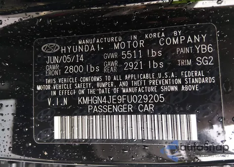 2015 Hyundai Genesis 3.8 from USA, damaged, VIN KMHGN4JE9FU029205